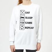 Eat Sleep Game Repeat Womens Sweatshirt White M mens slogan collection kopen in de aanbieding