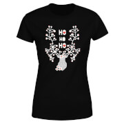 Ho Ho Ho Reindeer Womens T Shirt Black S the christmas collection kopen in de aanbieding