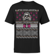 Image of The Dude Abides Merry Dudemas Man Men's Christmas T-Shirt - Black - S - Black