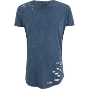 Brave Soul Mens Genko Acid Wash Distressed T Shirt Blue S brave soul kopen in de aanbieding