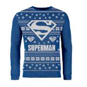 Dc Zavvi Exclusive Superman Knitted Christmas Jumper Blue L dc kopen in de aanbieding