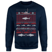 Pull de Noël Homme Les Dents de la Mer - Grand Requin Blanc - Bleu Marine - S - Navy