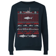 Pull de Noël Femme Les Dents de la Mer - Grand Requin Blanc - Bleu Marine - M - Navy