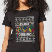 Rubiks Merry Cubemas Womens Christmas T Shirt Black M rubiks kopen in de aanbieding