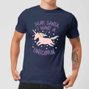 Dear Santa I Want A Unicorn Mens Christmas T Shirt Navy M christmas kopen in de aanbieding