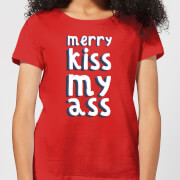 Merry Kissmyass Womens Christmas T Shirt Red M christmas kopen in de aanbieding