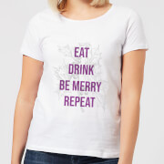 Eat Drink Be Merry Repeat Womens Christmas T Shirt White S christmas kopen in de aanbieding