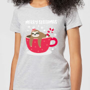 Merry Slothmas Womens Christmas T Shirt Grey L christmas kopen in de aanbieding