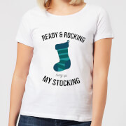 Ready Rocking Hung Up My Stocking Womens Christmas T Shirt White M christmas kopen in de aanbieding