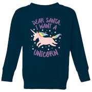 Dear Santa I Want A Unicorn Kids Christmas Sweatshirt Navy 5 6 Years christmas kopen in de aanbieding