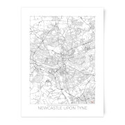 City Art Black And White Outlined Newcastle Map Print A4 city art kopen in de aanbieding
