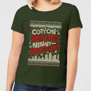 Elf Cotton Headed Ninny Muggins Knit Womens Christmas T Shirt Forest Green Xs elf kopen in de aanbieding