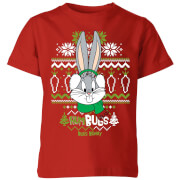 Image of Looney Tunes Bugs Bunny Knit Kids' Christmas T-Shirt - Red - 3-4 Years - Red