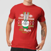 Image of Looney Tunes Bugs Bunny Knit Men's Christmas T-Shirt - Red - S - Red