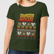 Danger Mouse Pattern Knit Womens T Shirt Forest Green Xxl danger mouse kopen in de aanbieding