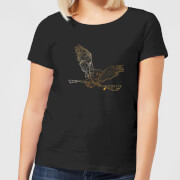Harry Potter Hedwig Broom Gold Womens T Shirt Black S harry potter kopen in de aanbieding