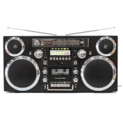 GPO Brooklyn Portable 1980s Retro Style Music System Boombox with CD, Cassette, DAB Radio & Bluetooth - Black