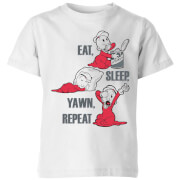 Image of Popeye Eat Sleep Yawn Repeat Kids' T-Shirt - White - 7-8 Years - White