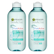 Garnier Pure Active Micellar Water Facial Cleanser Oily Skin 400ml Duo Pack