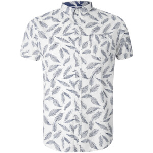 Brave Soul Men's Antonio Feather Print Short Sleeve Shirt - White