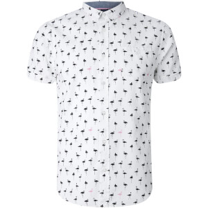 Brave Soul Men's Braun Bird Print Short Sleeve Shirt - White