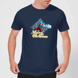 Nintendo Super Mario Mario Snowball Merry Christmas Heren T-shirt - Marineblauw