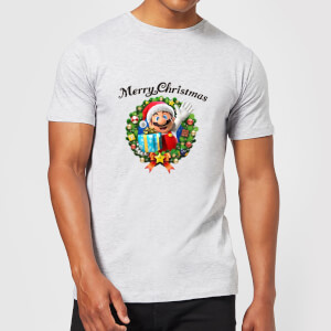 Nintendo Super Mario Mario Hat Merry Christmas Wreath Grey T-Shirt