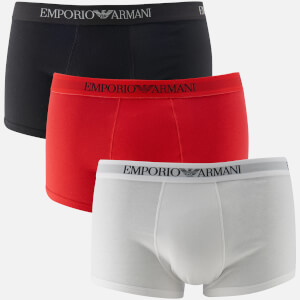 Emporio Armani Men's Pure Cotton 3 Pack Trunks - Bianco Rosso Nero