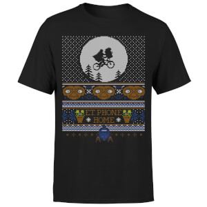 E.T Phone Home Fairisle Men's Christmas T-Shirt - Black