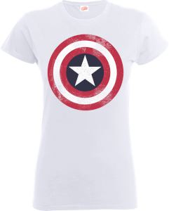 Marvel Avengers Assemble Captain America Distressed Shield Women's T-Shirt - White