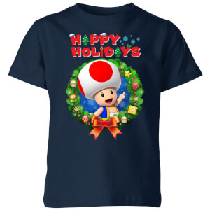 Nintendo Super Mario Toad Happy Holidays Kinder T-shirt - Navy