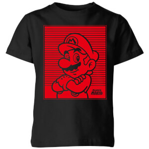 Nintendo Super Mario Mario Retro Line Art Kid's T-Shirt - Black