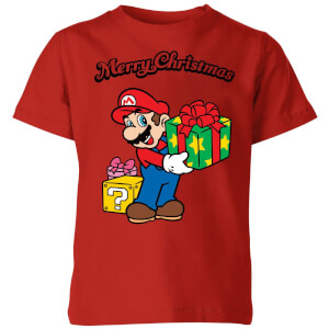 Nintendo Super Mario Merry Christmas Present Kid's T-Shirt - Red