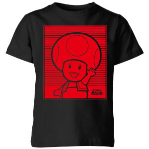 Nintendo Super Mario Toad Retro Line Art Kid's T-Shirt - Black