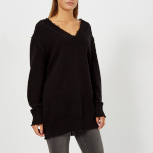 T by Alexander Wang Women's Raw Edge V-Neck Sweatshirt - Black