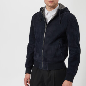 Herno Men's Suede Hooded Bomber Jacket - Navy