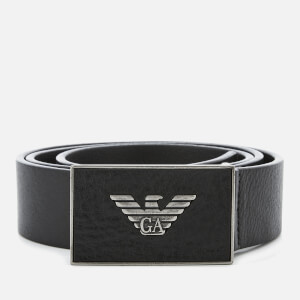 Emporio Armani Men's Solid Square Buckle Belt - Black
