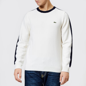 Lacoste Men's Made in France Shoulder Tape Knitted Jumper - Flour/Navy Blue