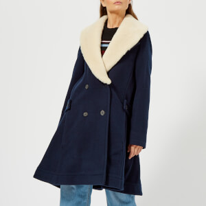 JW Anderson Women's Swing Coat with Shearling Collar - Navy