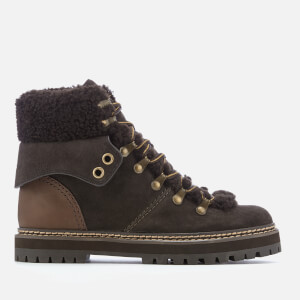 See By Chloé Women's Suede/Shearling Lined Hiking Styled Boots - Graphite/Natural