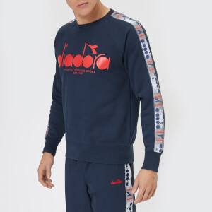 Diadora Men's 5 Palle Offside Crew Neck Sweatshirt - Blue Denim/Optical White/Tomato Red
