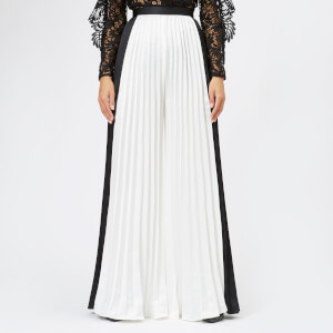 Self-Portrait Women's Pleated Wide Leg Trousers Monochrome - Ivory-Black