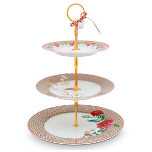Pip Studio 3 Tier Floral Cake Stand - Khaki
