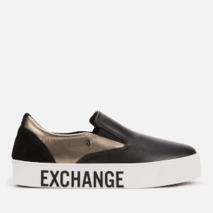 Armani Exchange Women's Leather/Mirror Patent Slip-On Trainers - Black/Gun Metal/Black