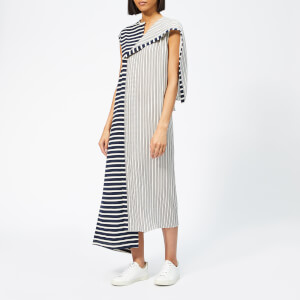 JW Anderson Women's Asymmetric Striped Jersey Silk Dress - Navy