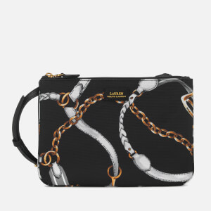 Lauren Ralph Lauren Women's Chadwick Double Zip Medium Cross Body Bag - Black Sig Belting Print