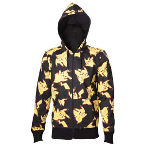 Pokémon Men's Pikachu All Over Print Zip Through Hoody - Black