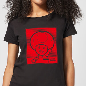 Nintendo Super Mario Toad Retro Line Art Women's T-Shirt - Black