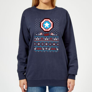 Marvel Avengers Captain America Pixel Art Women's Christmas Sweatshirt - Navy