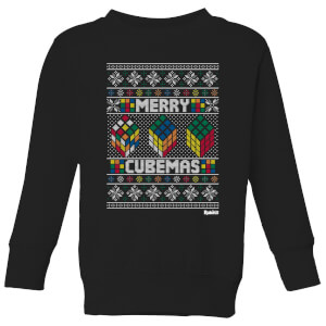 Rubiks Merry Cubemas Kids Christmas Sweatshirt - Black